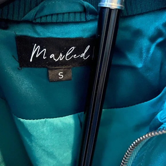 Marled Satin Teal Cropped Bomber Jacket Size Small LIKE NEW - Picture 3 of 8